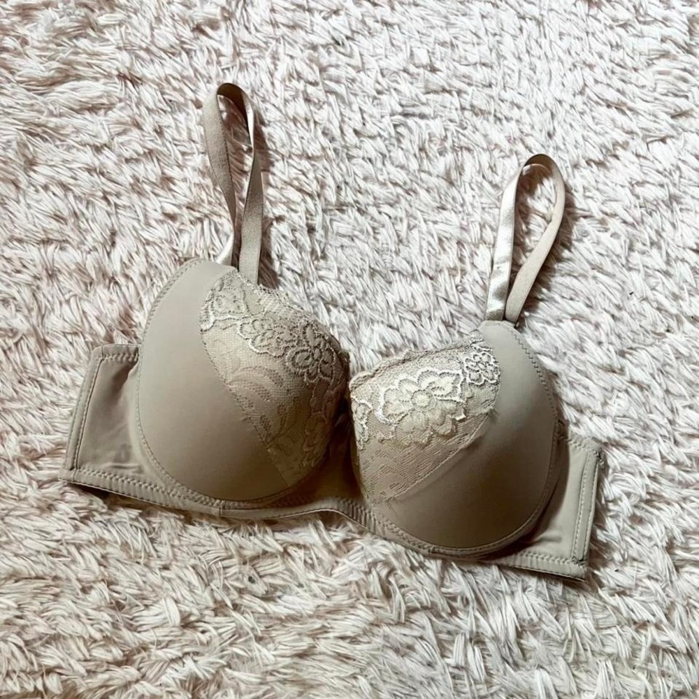 Nude Lace Classic Padded Feminine Delicate Soft Girl‎ Bra Womens 36C Neutral Tan